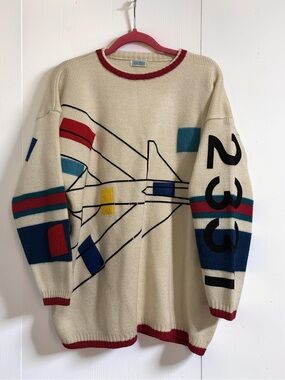 Vintage TANGIERS Cream Geometric graphic Knit Sweater